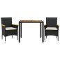 vidaXL Set de comedor jardín 3 pzas con cojines ratán PE acacia negro vidaXL Set de comedor jardín 3 pzas con cojines ratán PE acacia negro