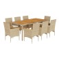 vidaXL Set de comedor jardín 9 pzas con cojines ratán PE acacia beige vidaXL Set de comedor jardín 9 pzas con cojines ratán PE acacia beige