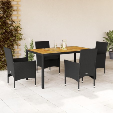 vidaXL Set de comedor jardín 5 pzas con cojines ratán PE acacia negro
