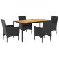vidaXL Set de comedor jardín 5 pzas con cojines ratán PE acacia negro vidaXL Set de comedor jardín 5 pzas con cojines ratán PE acacia negro