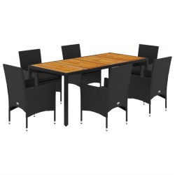 vidaXL Set de comedor jardín 7 pzas con cojines ratán PE acacia negro