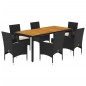 vidaXL Set de comedor jardín 7 pzas con cojines ratán PE acacia negro vidaXL Set de comedor jardín 7 pzas con cojines ratán PE acacia negro
