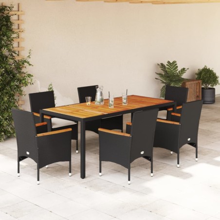 vidaXL Set de comedor jardín 7 pzas con cojines ratán PE acacia negro