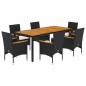 vidaXL Set de comedor jardín 7 pzas con cojines ratán PE acacia negro vidaXL Set de comedor jardín 7 pzas con cojines ratán PE acacia negro