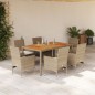 vidaXL Set de comedor jardín 7 pzas con cojines ratán PE acacia beige vidaXL Set de comedor jardín 7 pzas con cojines ratán PE acacia beige