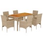 vidaXL Set de comedor jardín 7 pzas con cojines ratán PE acacia beige vidaXL Set de comedor jardín 7 pzas con cojines ratán PE acacia beige