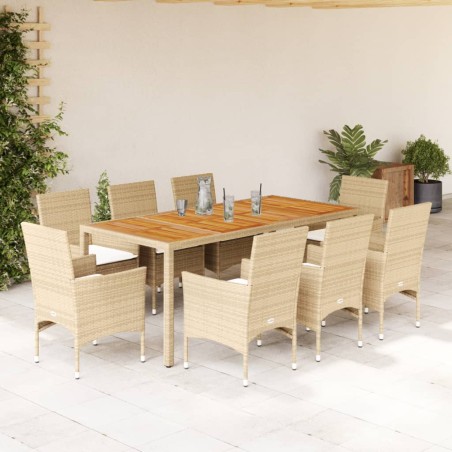vidaXL Set de comedor jardín 9 pzas con cojines ratán PE acacia beige