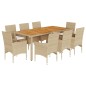 vidaXL Set de comedor jardín 9 pzas con cojines ratán PE acacia beige vidaXL Set de comedor jardín 9 pzas con cojines ratán PE acacia beige