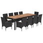 vidaXL Set comedor jardín 11 pzas cojines ratán sintético acacia negro vidaXL Set comedor jardín 11 pzas cojines ratán sintético acacia negro
