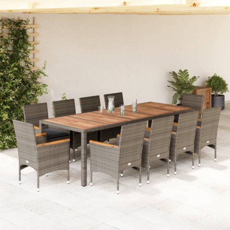 vidaXL Set comedor jardín 11 pzas cojines ratán sintético acacia gris