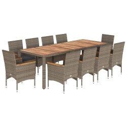 vidaXL Set comedor jardín 11 pzas cojines ratán sintético acacia gris