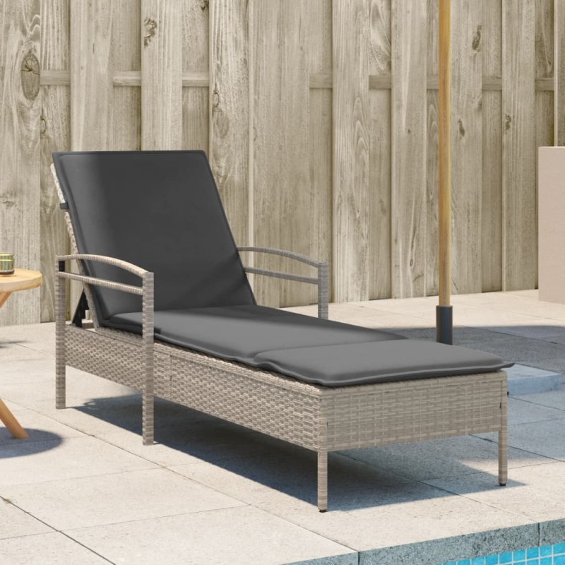 vidaXL Tumbona con cojín ratán sintético gris claro 63x200x81 cm vidaXL Tumbona con cojín ratán sintético gris claro 63x200x81 cm