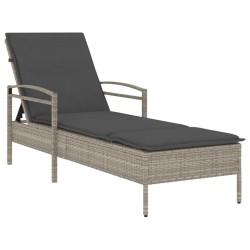 vidaXL Tumbona con cojín ratán sintético gris claro 63x200x81 cm