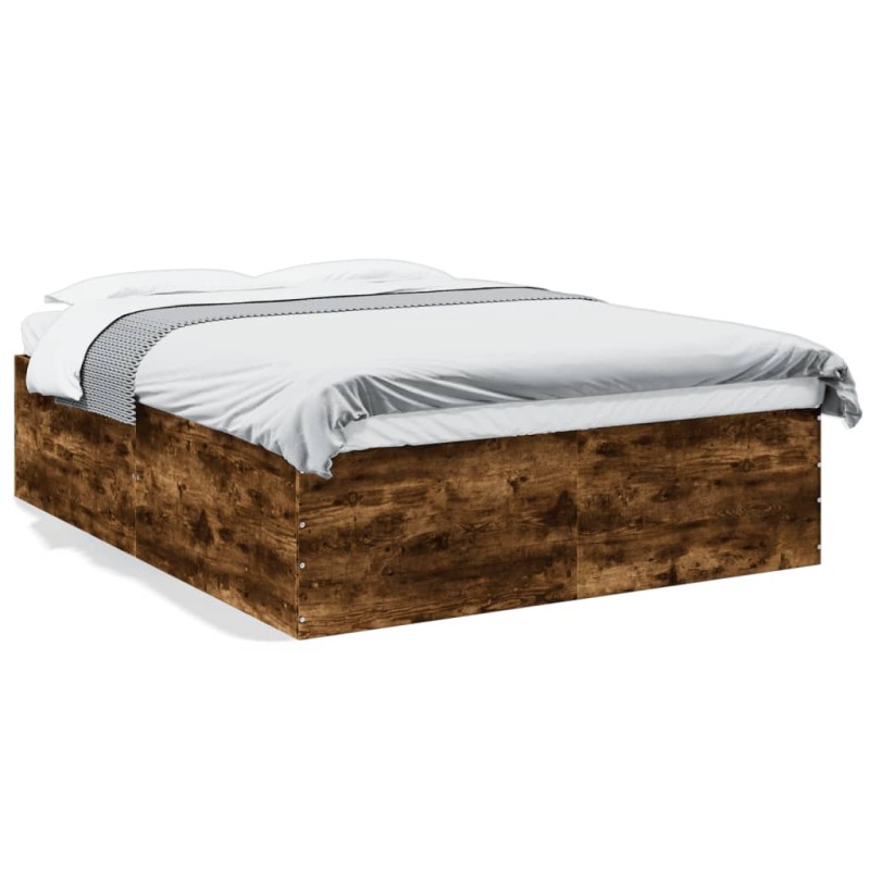 vidaXL Estructura de cama madera de ingeniería roble ahumado 150x200cm vidaXL Estructura de cama madera de ingeniería roble ahumado 150x200cm