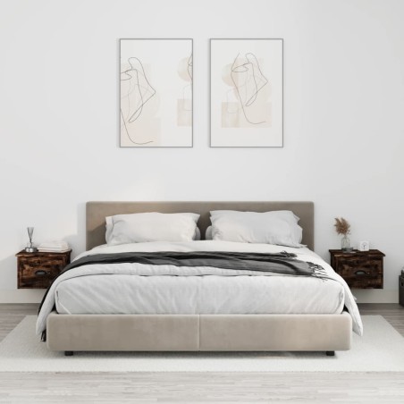 vidaXL Mesita de noche de pared 2 uds color roble ahumado 41,5x36x28cm