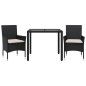 vidaXL Set comedor jardín 3 pzas cojines ratán sintético vidrio negro vidaXL Set comedor jardín 3 pzas cojines ratán sintético vidrio negro