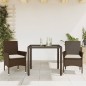 vidaXL Set comedor jardín 3 pzas cojines ratán sintético vidrio marrón vidaXL Set comedor jardín 3 pzas cojines ratán sintético vidrio marrón