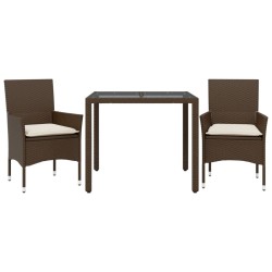 vidaXL Set comedor jardín 3 pzas cojines ratán sintético vidrio marrón