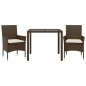 vidaXL Set comedor jardín 3 pzas cojines ratán sintético vidrio marrón vidaXL Set comedor jardín 3 pzas cojines ratán sintético vidrio marrón