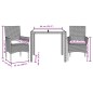 vidaXL Set comedor jardín 3 pzas cojines ratán sintético vidrio marrón vidaXL Set comedor jardín 3 pzas cojines ratán sintético vidrio marrón