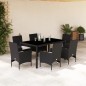 vidaXL Set comedor jardín 7 pzas cojines ratán sintético vidrio negro vidaXL Set comedor jardín 7 pzas cojines ratán sintético vidrio negro