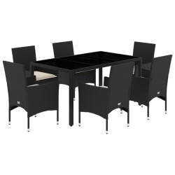 vidaXL Set comedor jardín 7 pzas cojines ratán sintético vidrio negro