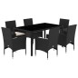 vidaXL Set comedor jardín 7 pzas cojines ratán sintético vidrio negro vidaXL Set comedor jardín 7 pzas cojines ratán sintético vidrio negro