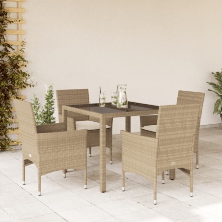 vidaXL Set comedor jardín 5 pzas cojines ratán sintético vidrio beige