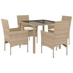 vidaXL Set comedor jardín 5 pzas cojines ratán sintético vidrio beige