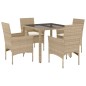 vidaXL Set comedor jardín 5 pzas cojines ratán sintético vidrio beige