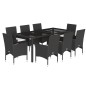 vidaXL Set comedor jardín 9 pzas cojines ratán sintético vidrio negro