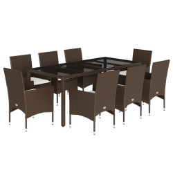 vidaXL Set comedor jardín 9 pzas cojines ratán sintético vidrio marrón