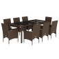 vidaXL Set comedor jardín 9 pzas cojines ratán sintético vidrio marrón vidaXL Set comedor jardín 9 pzas cojines ratán sintético vidrio marrón