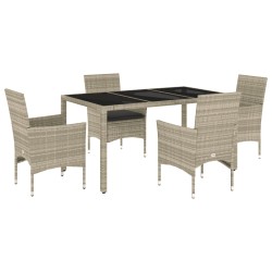 vidaXL Set comedor jardín 5 pzas y cojines ratán PE vidrio gris claro