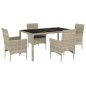 vidaXL Set comedor jardín 5 pzas y cojines ratán PE vidrio gris claro vidaXL Set comedor jardín 5 pzas y cojines ratán PE vidrio gris claro