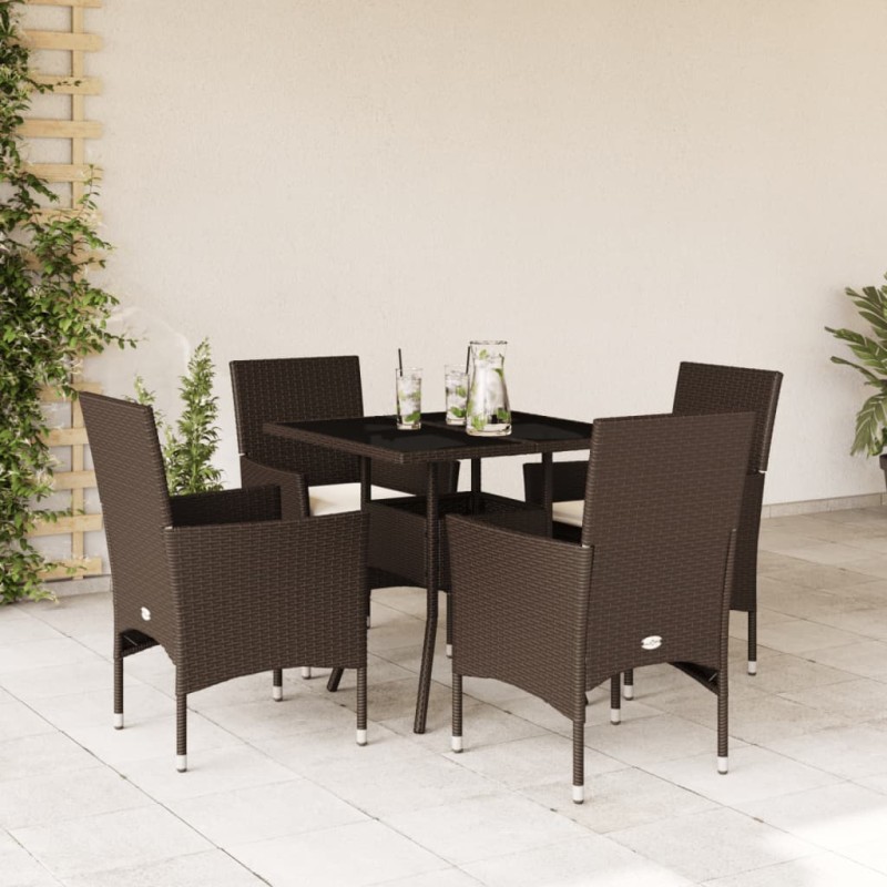 vidaXL Set comedor jardín 5 pzas cojines ratán sintético vidrio marrón
