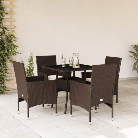 vidaXL Set comedor jardín 5 pzas cojines ratán sintético vidrio marrón