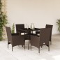 vidaXL Set comedor jardín 5 pzas cojines ratán sintético vidrio marrón