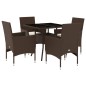 vidaXL Set comedor jardín 5 pzas cojines ratán sintético vidrio marrón