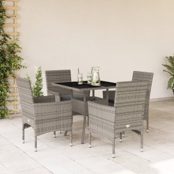 vidaXL Set comedor jardín 5 pzas y cojines ratán sintético vidrio gris