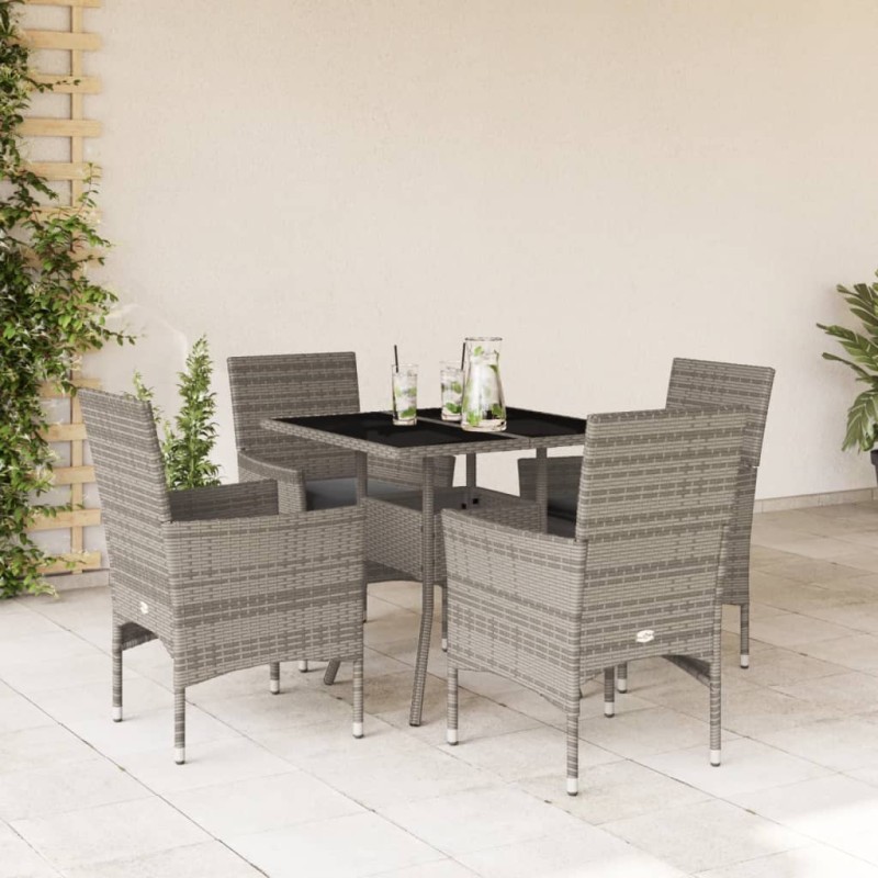 vidaXL Set comedor jardín 5 pzas y cojines ratán sintético vidrio gris vidaXL Set comedor jardín 5 pzas y cojines ratán sintético vidrio gris