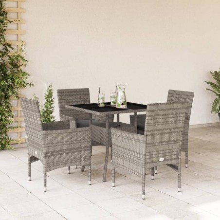 vidaXL Set comedor jardín 5 pzas y cojines ratán sintético vidrio gris