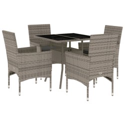 vidaXL Set comedor jardín 5 pzas y cojines ratán sintético vidrio gris