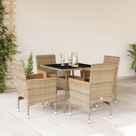 vidaXL Set comedor jardín 5 pzas cojines ratán sintético vidrio beige