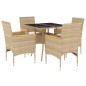vidaXL Set comedor jardín 5 pzas cojines ratán sintético vidrio beige vidaXL Set comedor jardín 5 pzas cojines ratán sintético vidrio beige