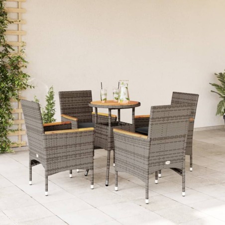 vidaXL Set de comedor jardín 5 pzas con cojines ratán PE acacia gris