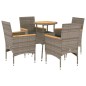 vidaXL Set de comedor jardín 5 pzas con cojines ratán PE acacia gris vidaXL Set de comedor jardín 5 pzas con cojines ratán PE acacia gris