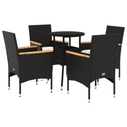 vidaXL Set comedor jardín 5 pzas cojines ratán sintético vidrio negro