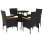 vidaXL Set comedor jardín 5 pzas cojines ratán sintético vidrio negro vidaXL Set comedor jardín 5 pzas cojines ratán sintético vidrio negro