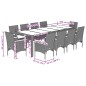 vidaXL Set comedor jardín 11 pzas cojines ratán sintético vidrio negro